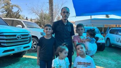 Saed Hassunah with his five children, who he hadn't seen since March. Photo: Saed Hassunah